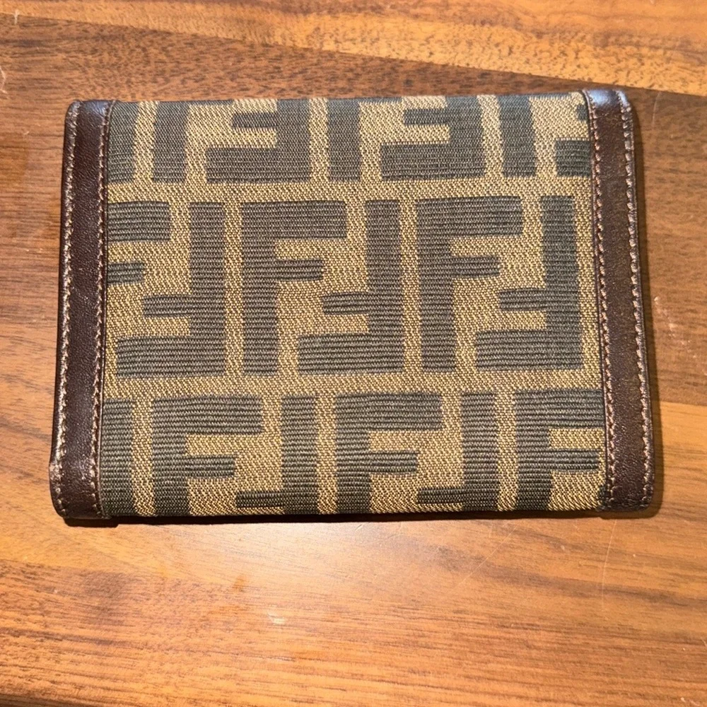Fendi Logo Flawless Pattern Fold Over Wallet in Brown and Tan - Picture 2 of 8